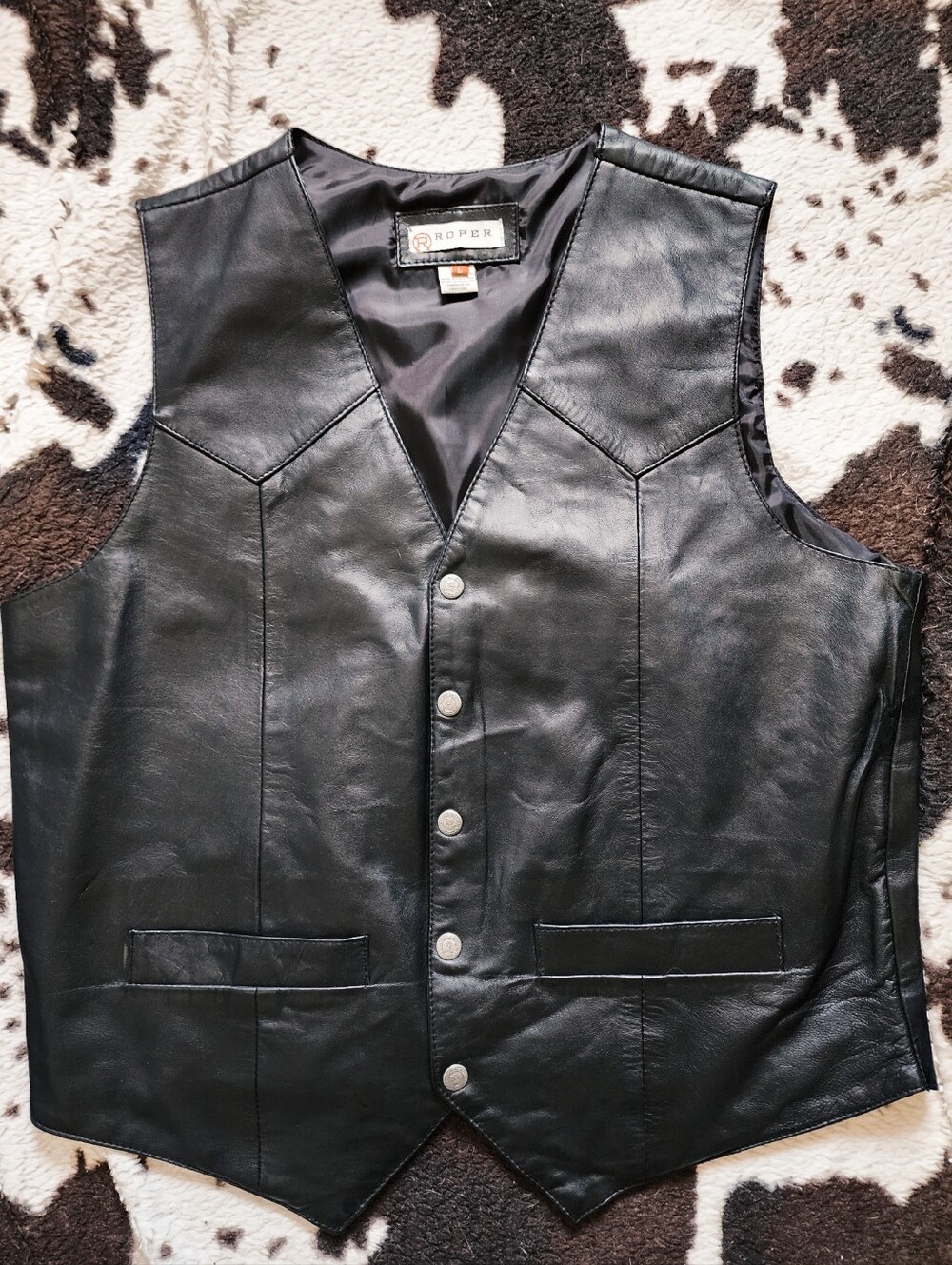 "ROPER" MEN'S GENUINE LEATHER VEST - BLACK BEAUTY